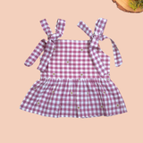 Purple Checks Peplum Sleeveless Co-ord Set - Sleeveless top with shoulder knot