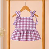 Purple Checks Peplum Sleeveless Co-ord Set - Sleeveless top with shoulder knot