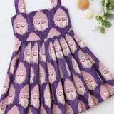 Kalamkari Purple Buddha Print Cotton Frock | Sleeveless Frock with Back Zip