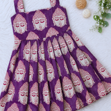 Kalamkari Purple Buddha Print Cotton Frock | Sleeveless Frock with Back Zip