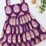 Kalamkari Purple Buddha Print Cotton Frock | Sleeveless Frock with Back Zip