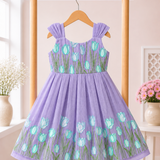 Lavender Tulips Embroidery - Malai Chanderi Frock (Preorder - Dispatch from 3-6-26)