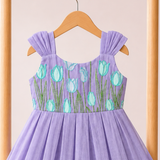 Lavender Tulips Embroidery - Malai Chanderi Frock (Preorder - Dispatch from 3-6-26)