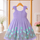 Lavender Tulips Embroidery - Malai Chanderi Frock (Preorder - Dispatch from 3-6-26)