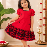 Red Black Embroidery Jamdani Frock