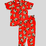 Red Mickey Kids Night Suit - Half Sleeve Shirt and Full Pant