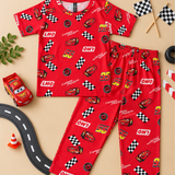 Red Racing  Print Kids Coords (Unisex) - Half Sleeve T-Shirt and Full Pant