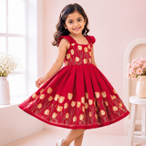 Red Tulips Embroidery - Malai Chanderi Frock (Preorder - Dispatch from 3-6-26)