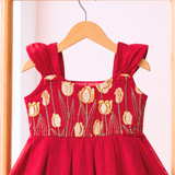 Red Tulips Embroidery - Malai Chanderi Frock (Preorder - Dispatch from 3-6-26)