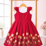 Red Tulips Embroidery - Malai Chanderi Frock (Preorder - Dispatch from 3-6-26)