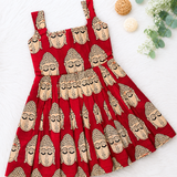 Kalamkari Red Buddha Print Cotton Frock | Sleeveless Frock with Back Zip