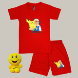 Red Pokemon Print Kids Shorts Coord Set (Unisex) - Shorts with Single Side Packet