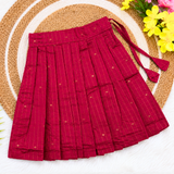 Sangavi Raw Silk Ethnic Set - Mustard Top with Warm Red Full Length Skirt for Baby Girls (Preorder Dispatch from 12-8-26)