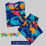 Sea Dino Kids Coord Set (Unisex) - Half Sleeve T-Shirt and Full Pant with Single Side Packet