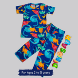 Sea Dino Kids Coord Set (Unisex) - Half Sleeve T-Shirt and Full Pant with Single Side Packet