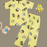Smiley Sponge Bob Print Kids Coords (Unisex) - Half Sleeve T-Shirt and Full Pant