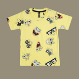 Smiley Sponge Bob Print Kids Coords (Unisex) - Half Sleeve T-Shirt and Full Pant