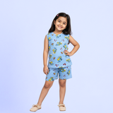 Smurf Cartoon Kids Sleeveless T-Shirt Shorts Set (Unisex)