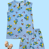 Smurf Cartoon Kids Sleeveless T-Shirt Shorts Set (Unisex)