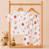 Muslin Half Sleeve Pant Coords - Strawberry