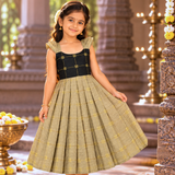 Swarnam Raw Silk Frock - Black Tussar Combo