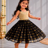 Swarnam Raw Silk Frock - Tussar Black Combo
