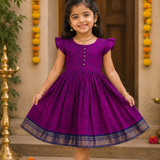 Tharagai Mangalagiri Cotton Frock | Ethnic Cap Sleeves Frock with Soft Lining