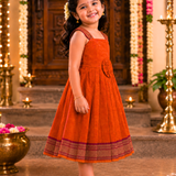 Thugil Mangalagiri Cotton Frock | Ethnic Sleeveless Frock with Soft Lining