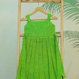 Thyme Green HandLoom Cotton Frock l Sleeveless Frock with Soft Lining | DISPATCH DATE_AUG 8 [3-5 Years]