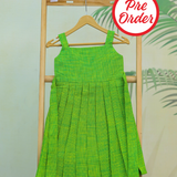 Thyme Green HandLoom Cotton Frock l Sleeveless Frock with Soft Lining | DISPATCH DATE_AUG 8 [3-5 Years]