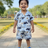 Tropical Blue Sea Boys Printed Half Sleeve Shirt with Shorts | Cuban Collar Shirt & Shorts Set