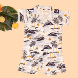 Tropical Blue Sea Boys Printed Half Sleeve Shirt with Shorts | Cuban Collar Shirt & Shorts Set