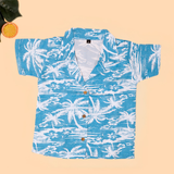 Tropical Blue Seashore Boys Printed Half Sleeve Shirt with Shorts | Cuban Collar Shirt & Shorts Set