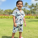 Tropical Green Sea Boys Printed Half Sleeve Shirt with Shorts | Cuban Collar Shirt & Shorts Set