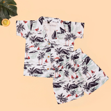 Tropical Green Sea Boys Printed Half Sleeve Shirt with Shorts | Cuban Collar Shirt & Shorts Set