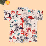 Tropical Hut Tree Boys Printed Half Sleeve Shirt with Shorts | Cuban Collar Shirt & Short Set