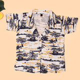 Tropical Sunset Seashore Boys Printed Half Sleeve Shirt with Shorts | Cuban Collar Shirt & Shorts Set