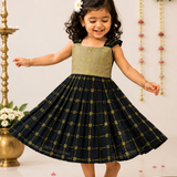 Swarnam Raw Silk Frock - Tussar Black Combo  (Preorder - Dispatch from 29-7-26)