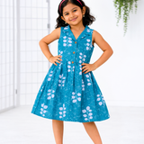 Twill Leafy Floral Collared Sleeveless Cotton Frock