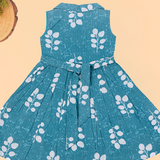 Twill Leafy Floral Collared Sleeveless Cotton Frock