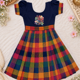 Varnam Madras Checks - Navy Flower (Preorder - Dispatch Starts from 29-10-26)