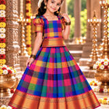 Varnam Madras Checks Pattu Pavadai - Pink Border (Preorder - Dispatch Starts from 2-11-26)