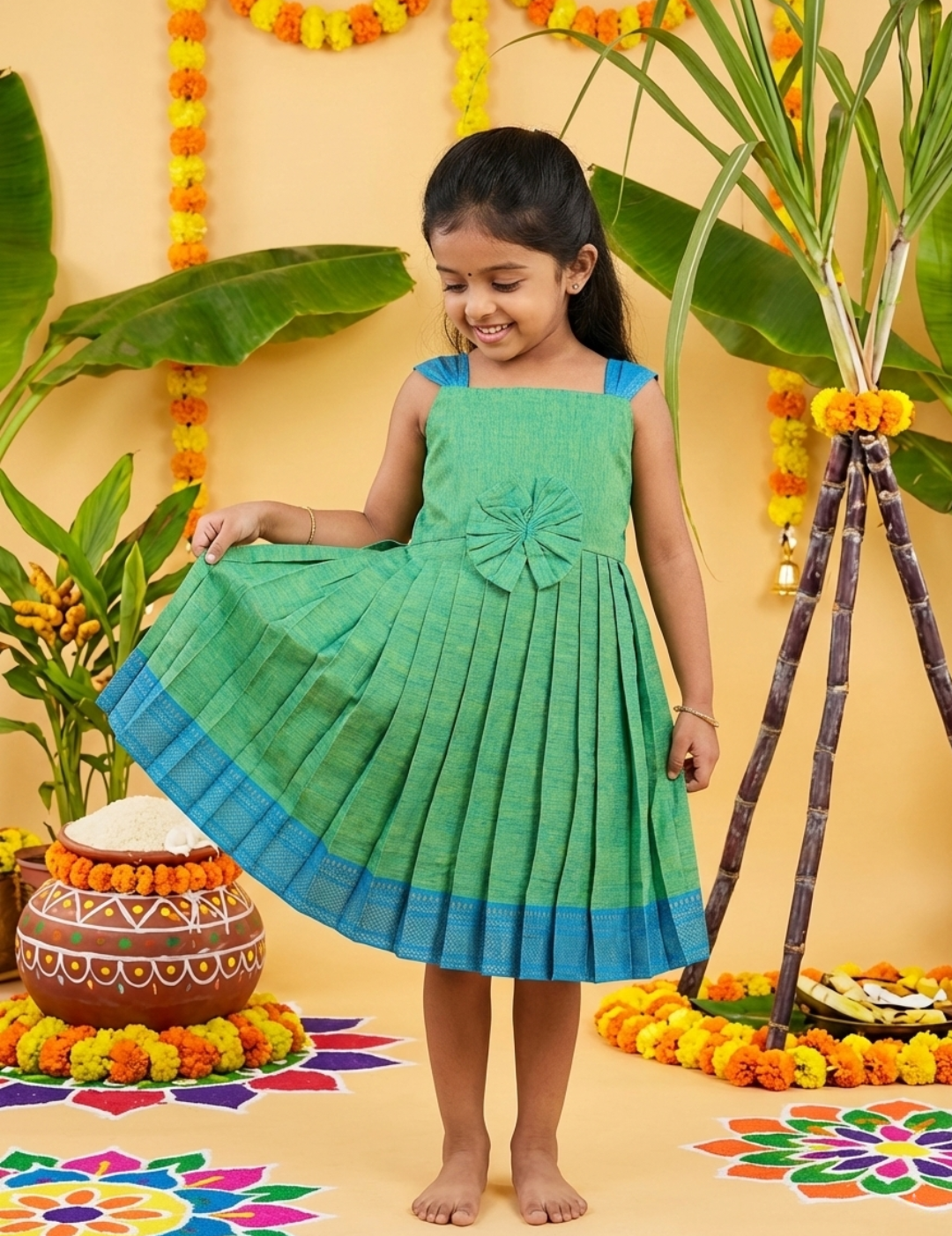 Vilva Mangalagiri Cotton Frock | Ethnic Sleeveless Frock with Soft Lin Chottu Chotti Fashions Vilva Mangalagiri Cotton Frock | Ethnic Sleeveless Frock with Soft Lin Chottu Chotti Fashions