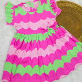 Wavy Bliss - Frill Cotton Frocks with bow