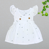 Muslin Double Layer Cross Button Frock - White Hearts