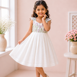 White Lavender Tulips Embroidery - Malai Chanderi Frock ( Preorder - Dispatch from 3-6-26)