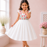 White Red Tulips Embroidery - Malai Chanderi Frock (Preorder - Dispatch from 3-6-26)