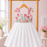 White Red Tulips Embroidery - Malai Chanderi Frock (Preorder - Dispatch from 3-6-26)