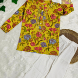 Yellow Flora Boys Ethnic Kurta Pyjama Set