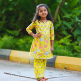 Yellow Flora Girls Ethnic Kurta Sharara Set